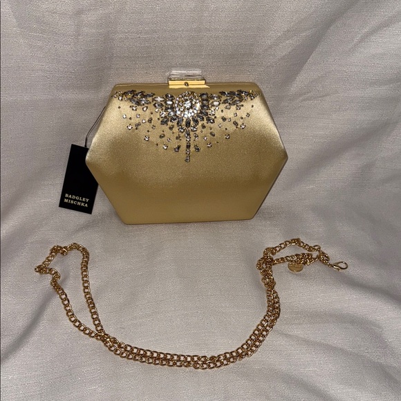 Badgley Mischka Handbags - Badgley Mischka Hexagonal Gold Clutch with Chain